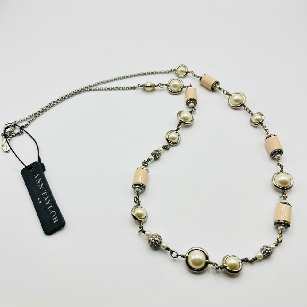 NWT Ann Taylor Silver and Cream Faux Pearl Beaded Necklace